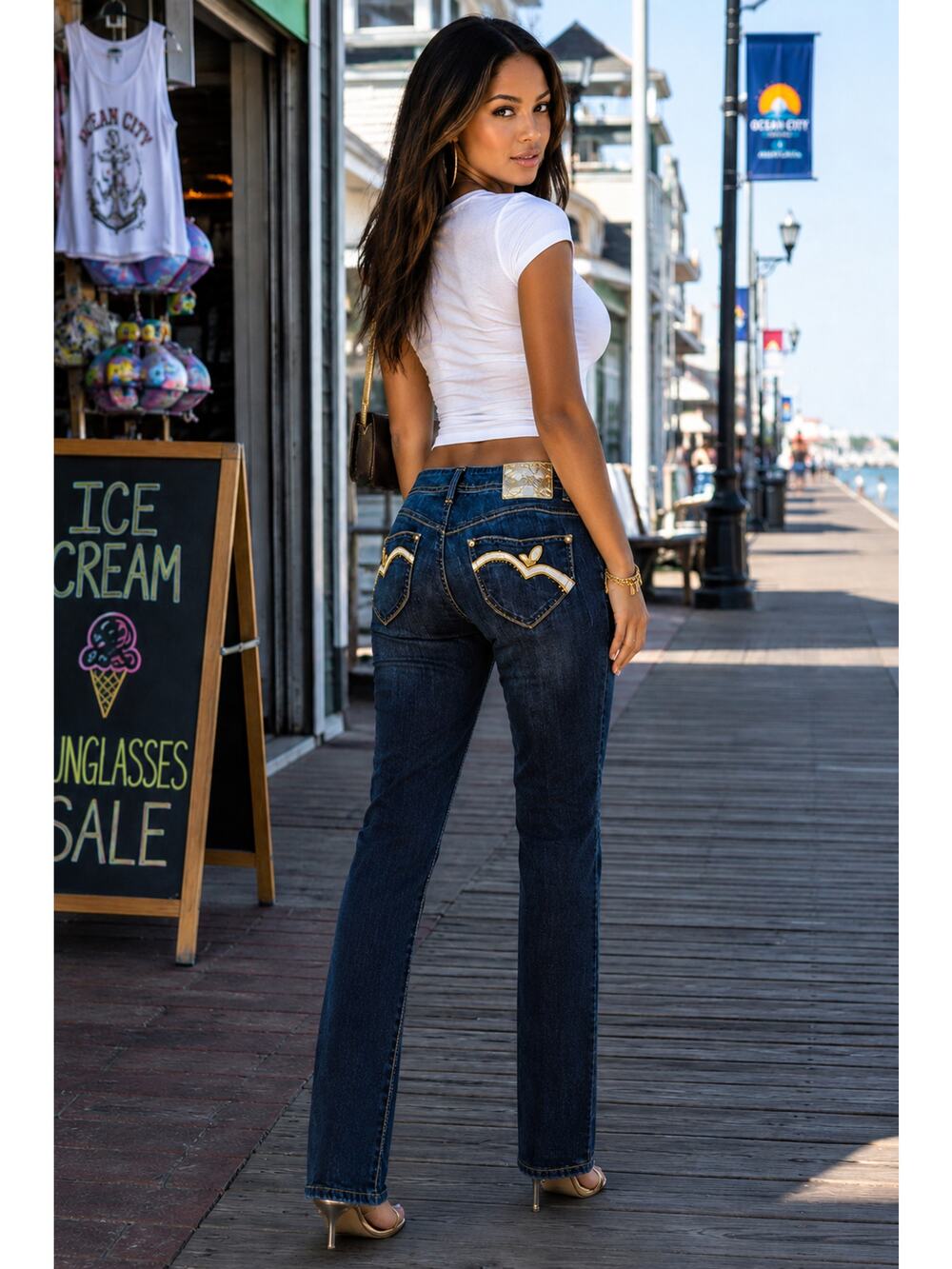 Apple Bottoms Y2K Straight Leg Jean Womens 34x32 Dark Wash Stretch Denim McBling